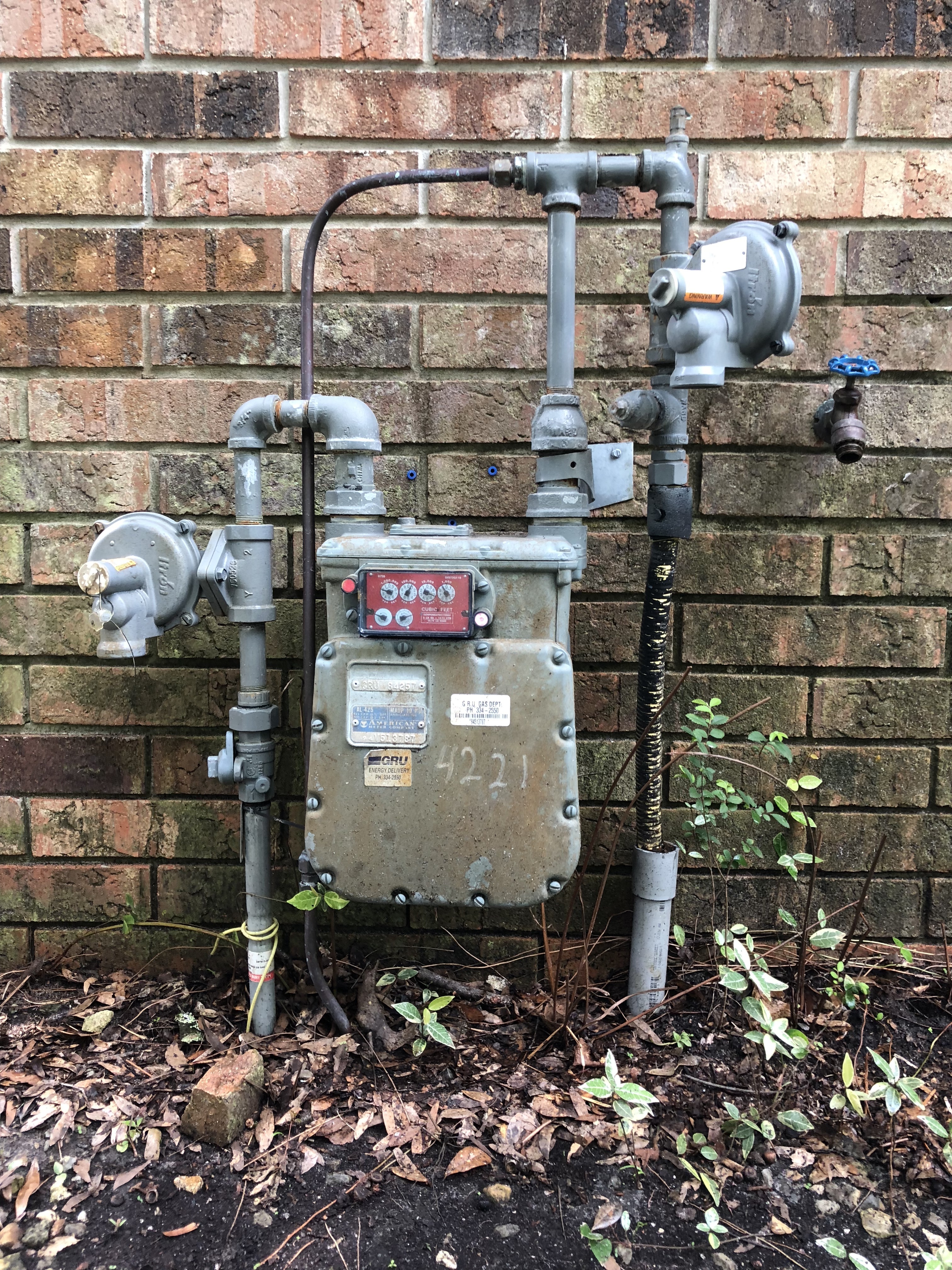 Natural gas meter and service piping